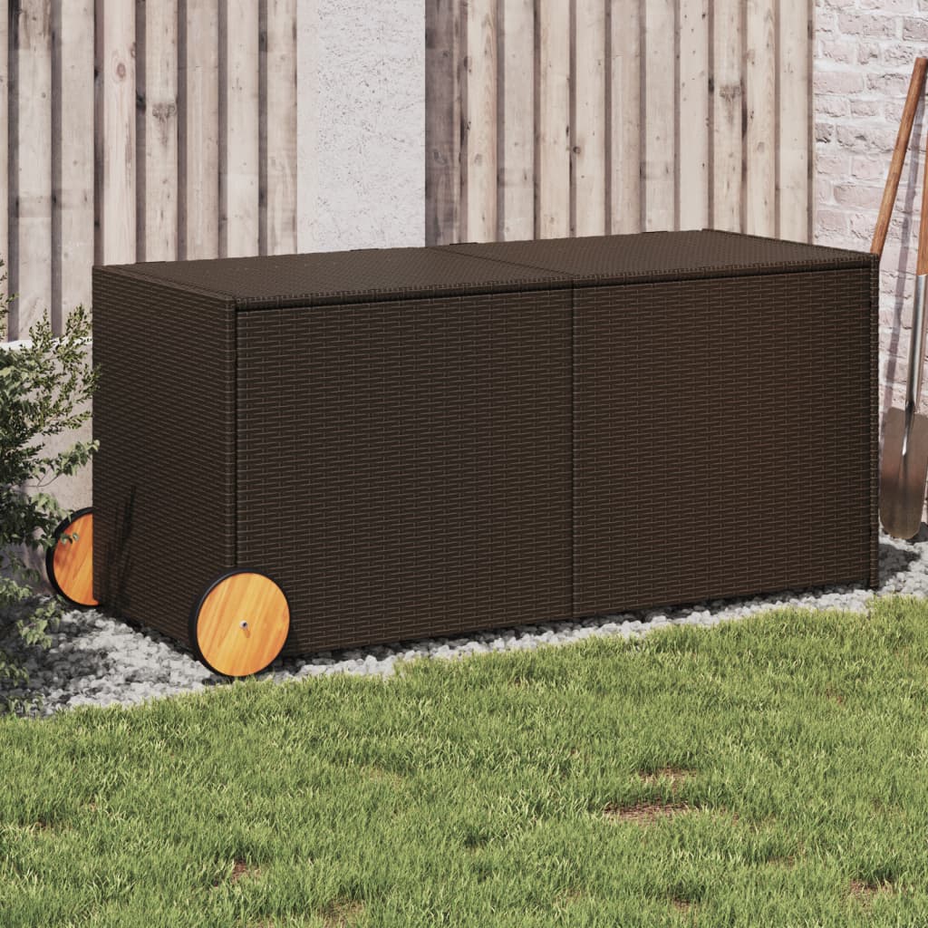Outdoor Patio Poly Rattan 283L Garden Storage Box With Wheels Cushion Boxes