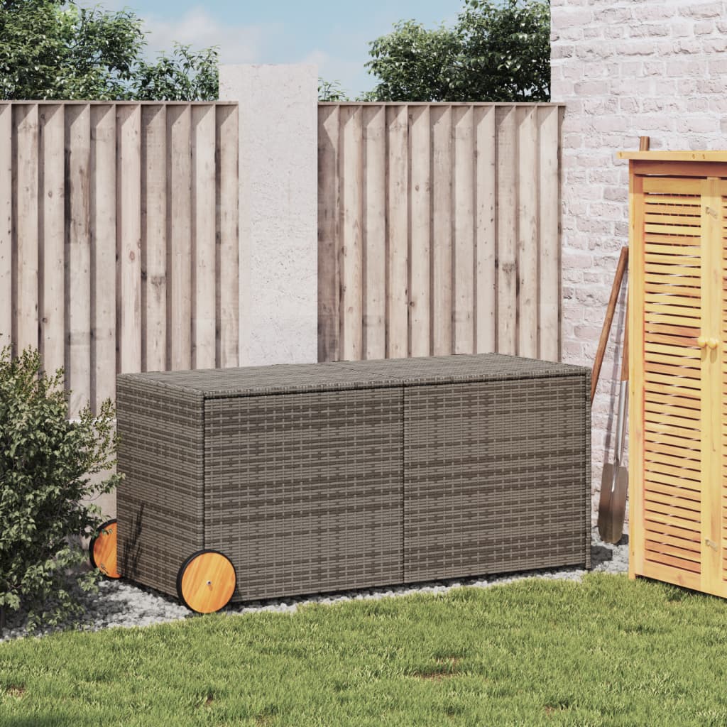 Outdoor Patio Poly Rattan 283L Garden Storage Box With Wheels Cushion Boxes