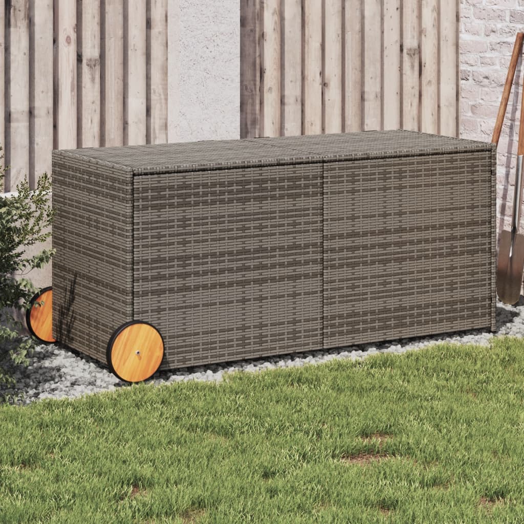 Outdoor Patio Poly Rattan 283L Garden Storage Box With Wheels Cushion Boxes