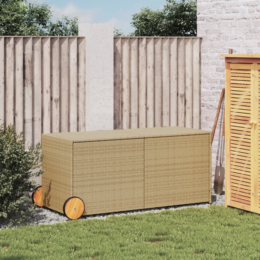 Outdoor Patio Poly Rattan 283L Garden Storage Box With Wheels Cushion Boxes