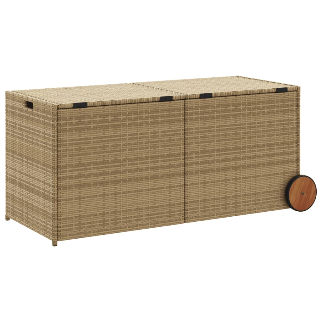 Outdoor Patio Poly Rattan 283L Garden Storage Box With Wheels Cushion Boxes