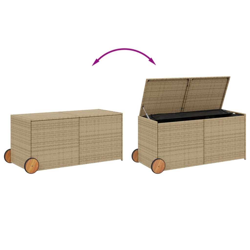 Outdoor Patio Poly Rattan 283L Garden Storage Box With Wheels Cushion Boxes
