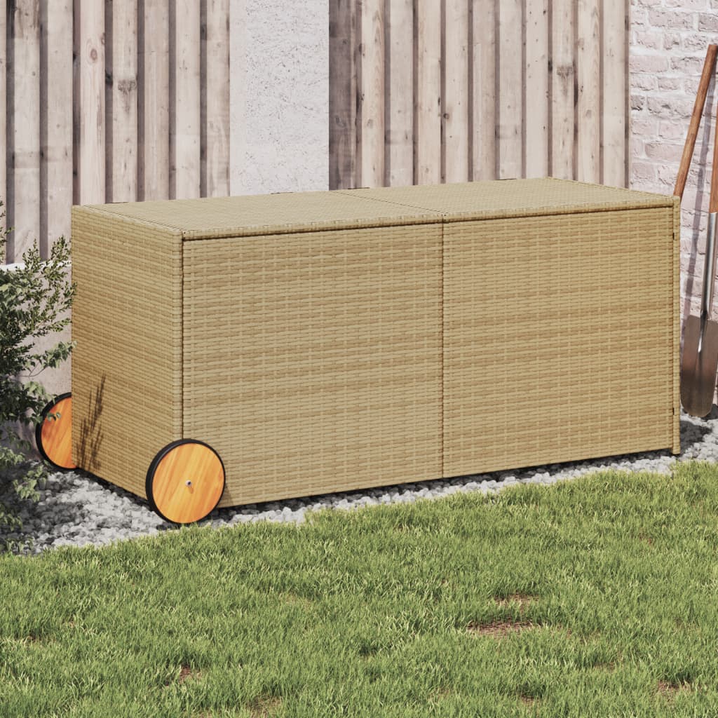 Outdoor Patio Poly Rattan 283L Garden Storage Box With Wheels Cushion Boxes