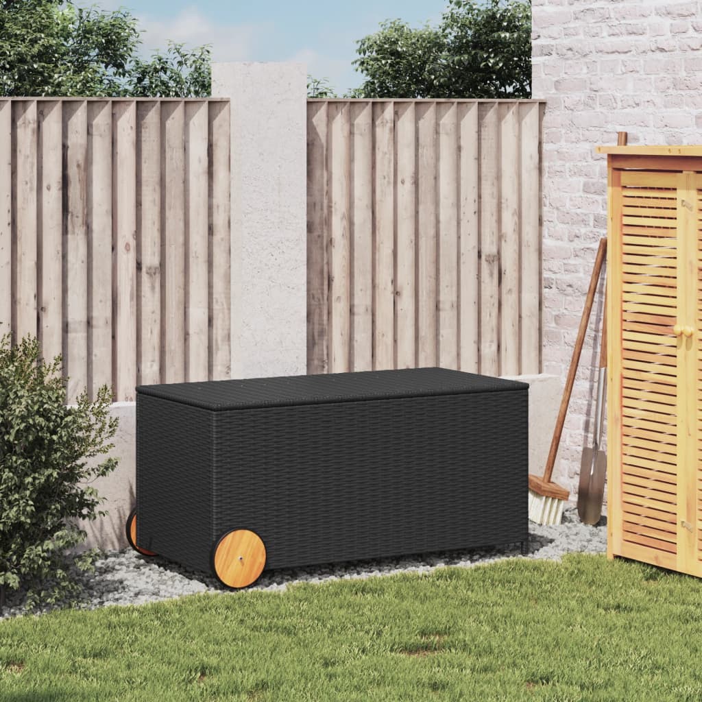 Outdoor Patio Poly Rattan 190L Garden Storage Box With Wheels Cushion Boxes