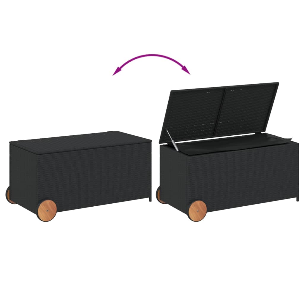 Outdoor Patio Poly Rattan 190L Garden Storage Box With Wheels Cushion Boxes
