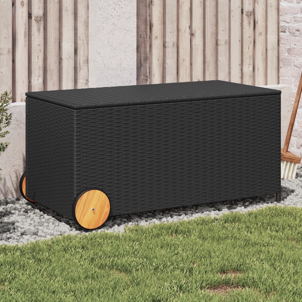 Outdoor Patio Poly Rattan 190L Garden Storage Box With Wheels Cushion Boxes