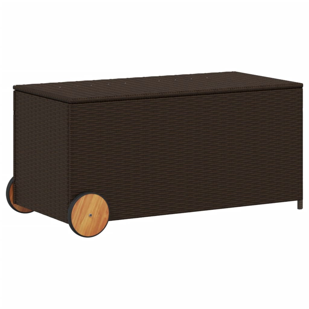 Outdoor Patio Poly Rattan 190L Garden Storage Box With Wheels Cushion Boxes