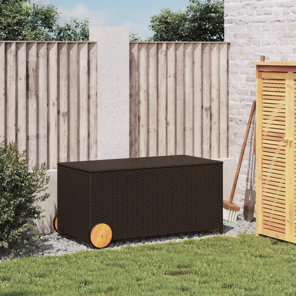 Outdoor Patio Poly Rattan 190L Garden Storage Box With Wheels Cushion Boxes