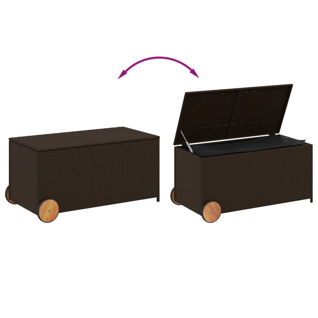 Outdoor Patio Poly Rattan 190L Garden Storage Box With Wheels Cushion Boxes