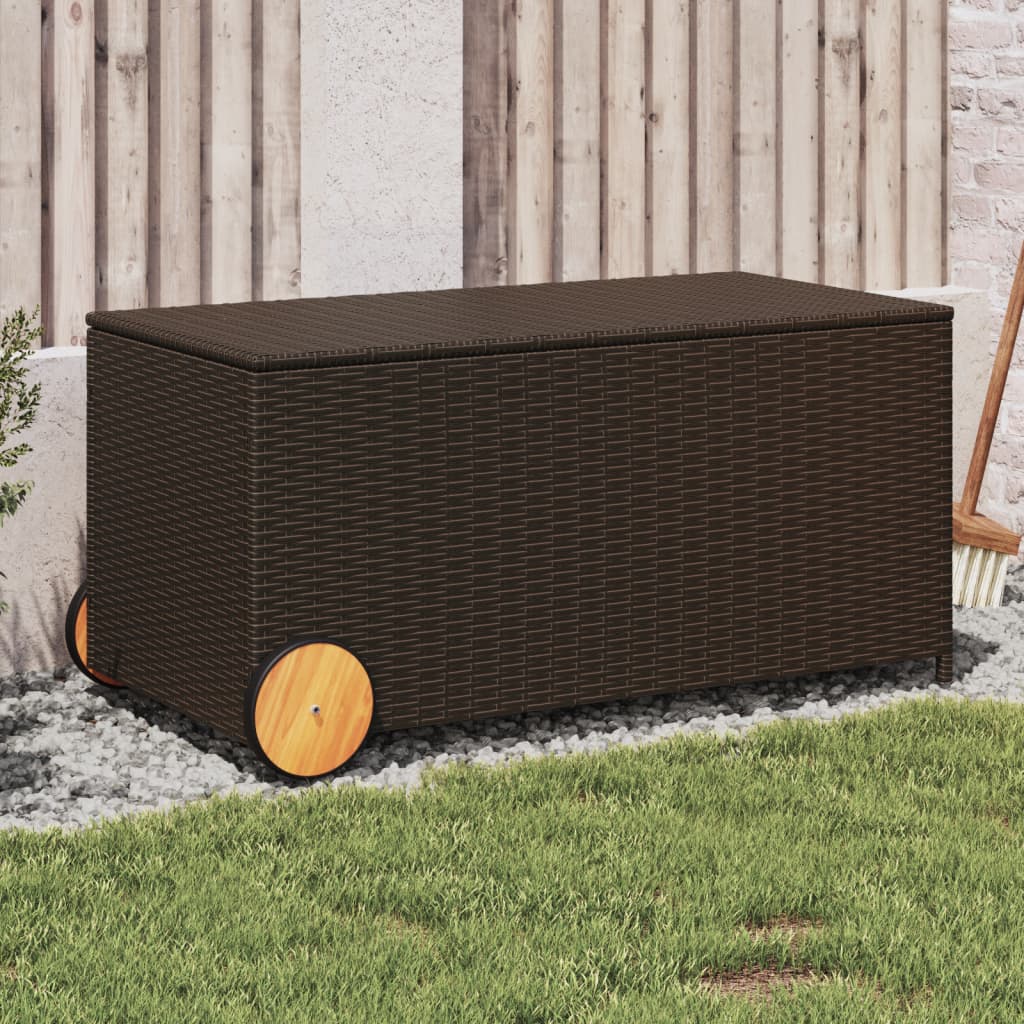 Outdoor Patio Poly Rattan 190L Garden Storage Box With Wheels Cushion Boxes