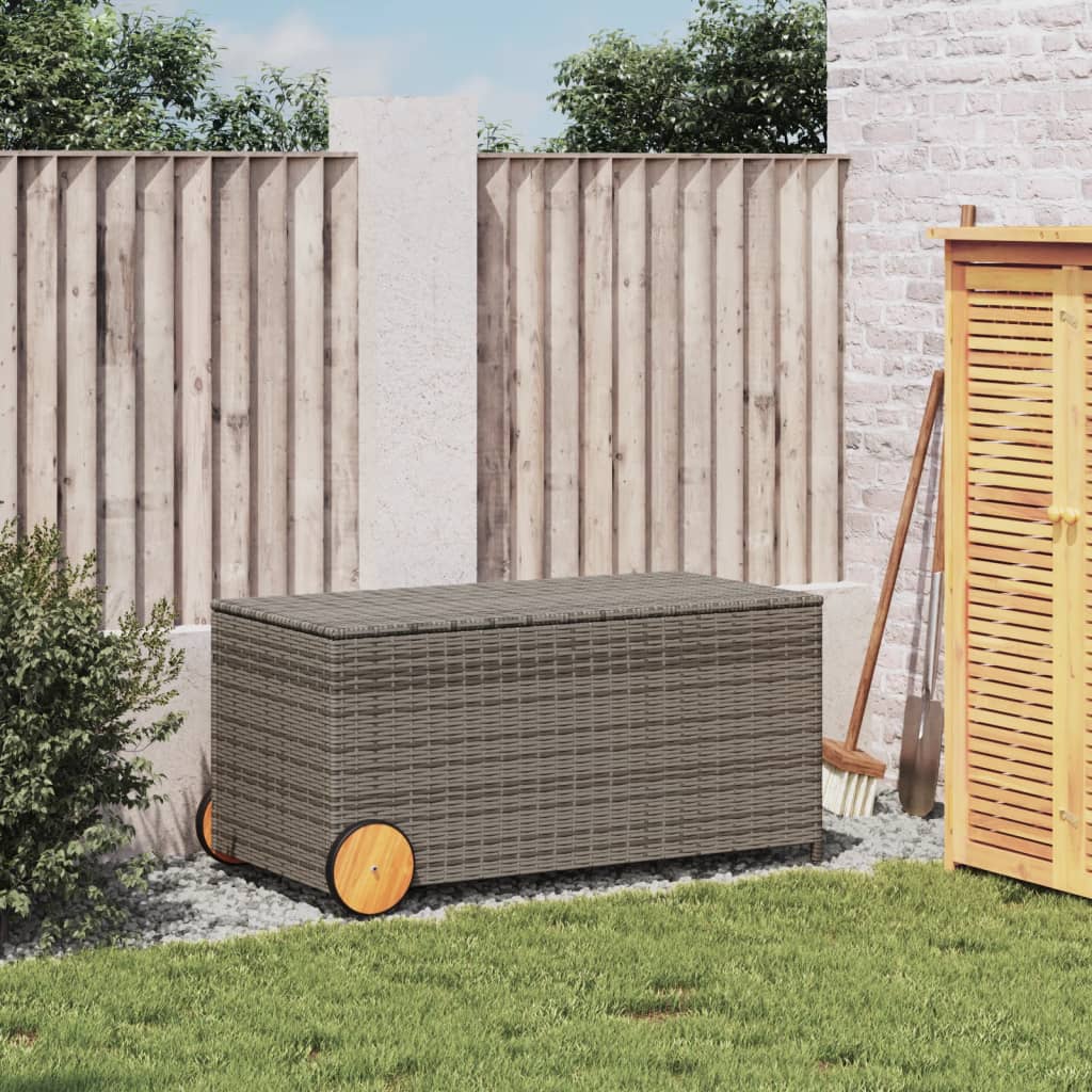 Outdoor Patio Poly Rattan 190L Garden Storage Box With Wheels Cushion Boxes