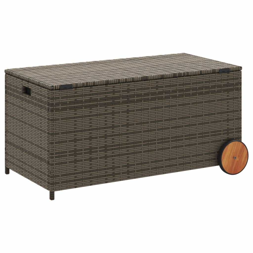 Outdoor Patio Poly Rattan 190L Garden Storage Box With Wheels Cushion Boxes
