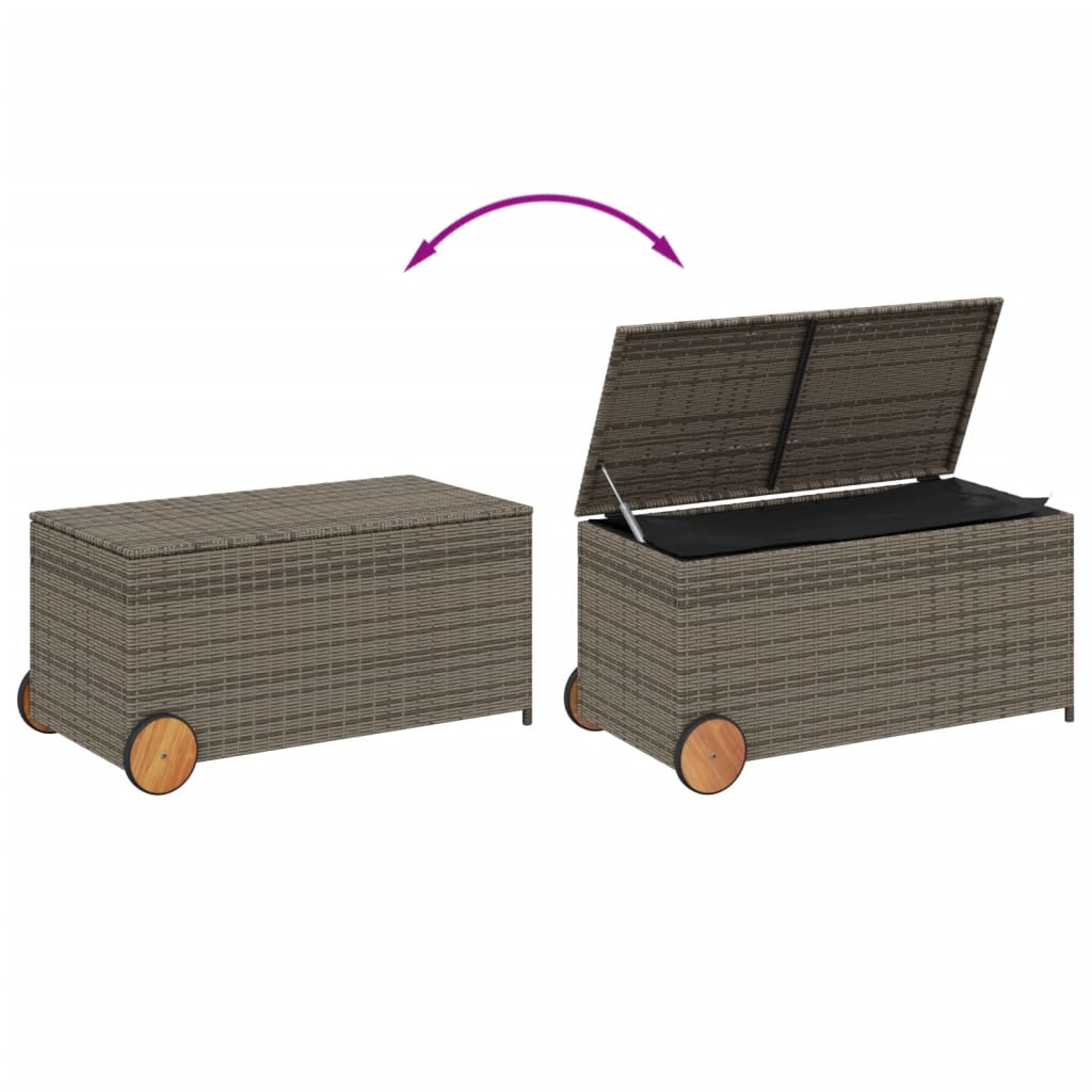 Outdoor Patio Poly Rattan 190L Garden Storage Box With Wheels Cushion Boxes