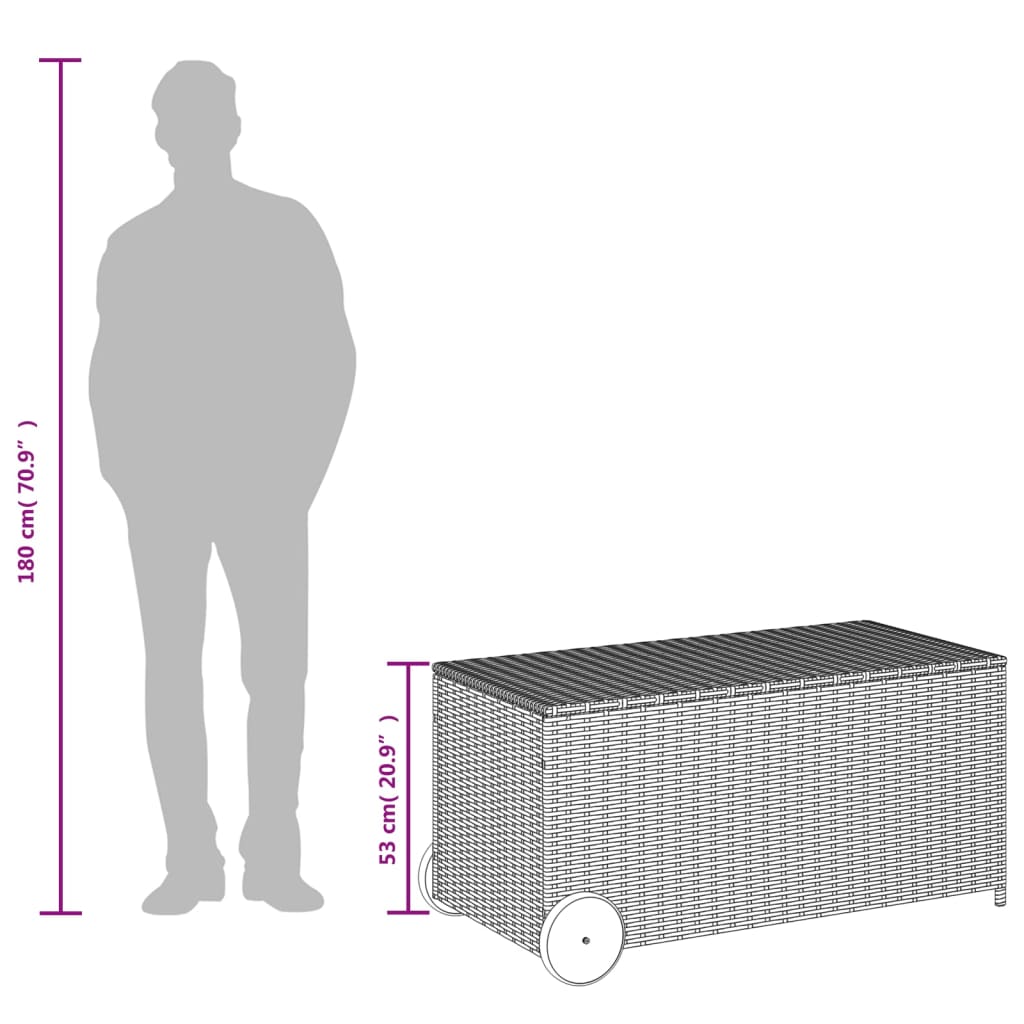 Outdoor Patio Poly Rattan 190L Garden Storage Box With Wheels Cushion Boxes