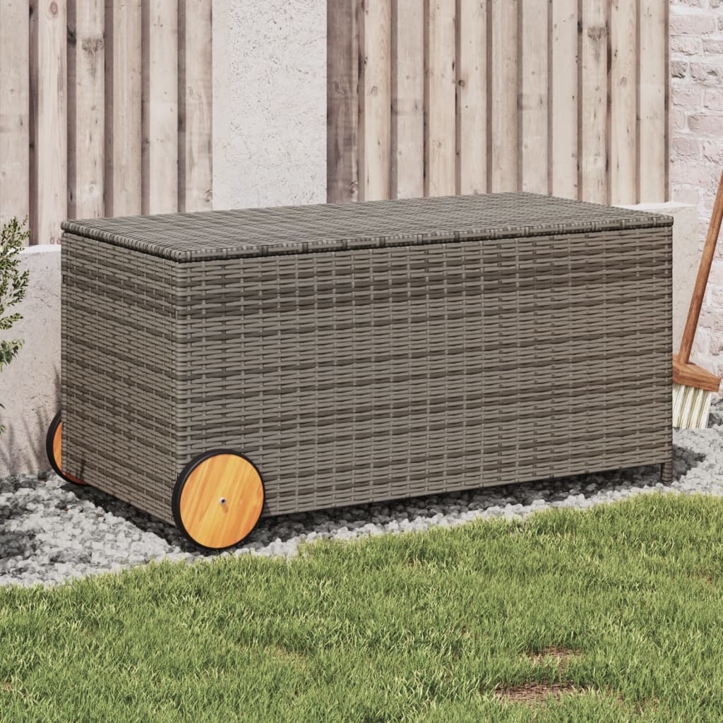 Outdoor Patio Poly Rattan 190L Garden Storage Box With Wheels Cushion Boxes