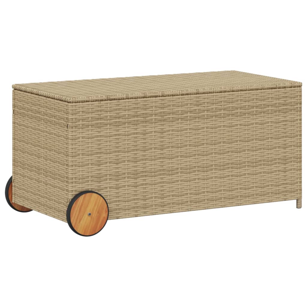 Outdoor Patio Poly Rattan 190L Garden Storage Box With Wheels Cushion Boxes