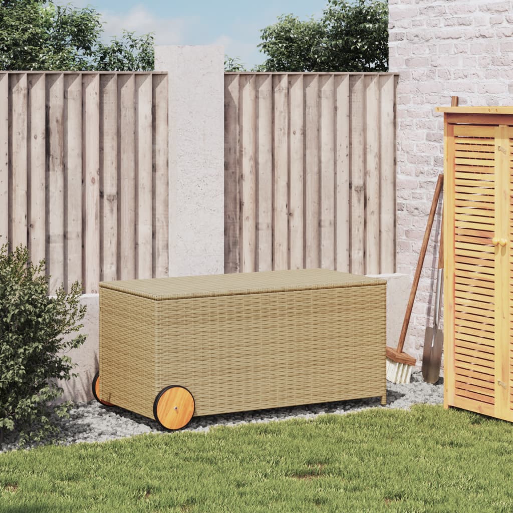 Outdoor Patio Poly Rattan 190L Garden Storage Box With Wheels Cushion Boxes