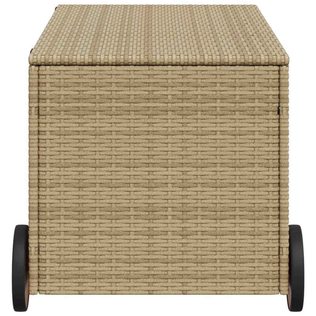 Outdoor Patio Poly Rattan 190L Garden Storage Box With Wheels Cushion Boxes