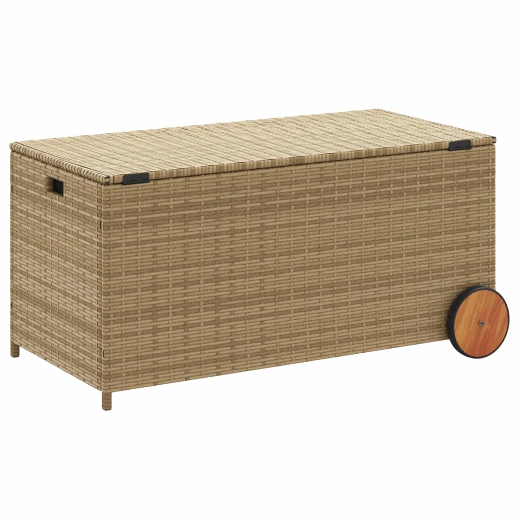 Outdoor Patio Poly Rattan 190L Garden Storage Box With Wheels Cushion Boxes