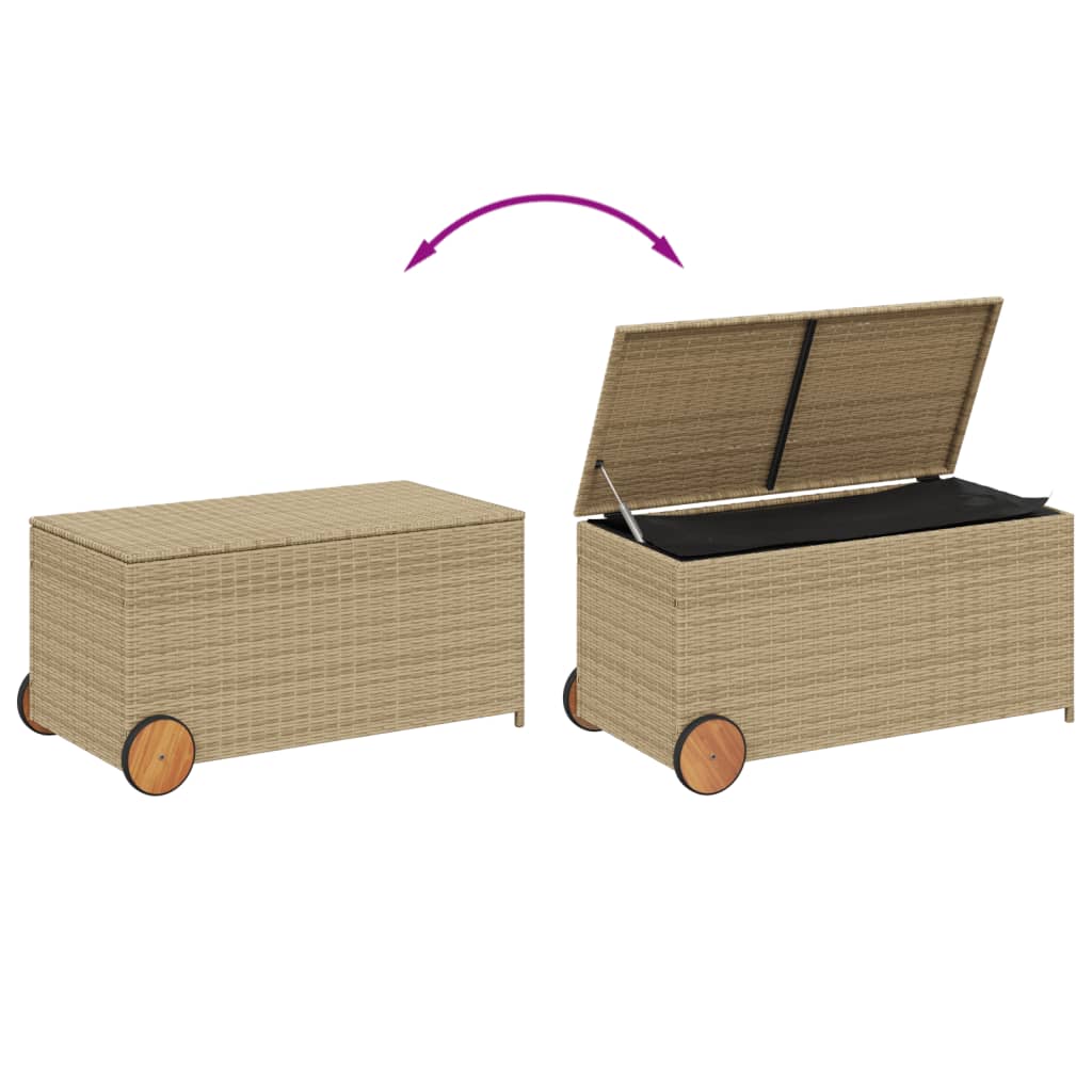Outdoor Patio Poly Rattan 190L Garden Storage Box With Wheels Cushion Boxes