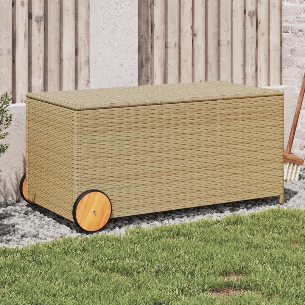 Outdoor Patio Poly Rattan 190L Garden Storage Box With Wheels Cushion Boxes