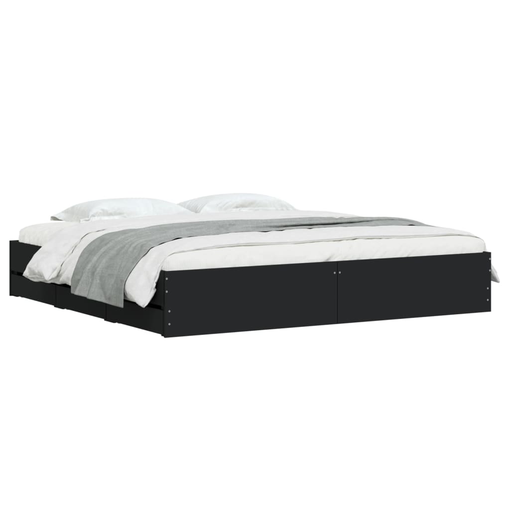 Modern Wooden Emperor Size 2m Bed Frame Base With Storage Drawers