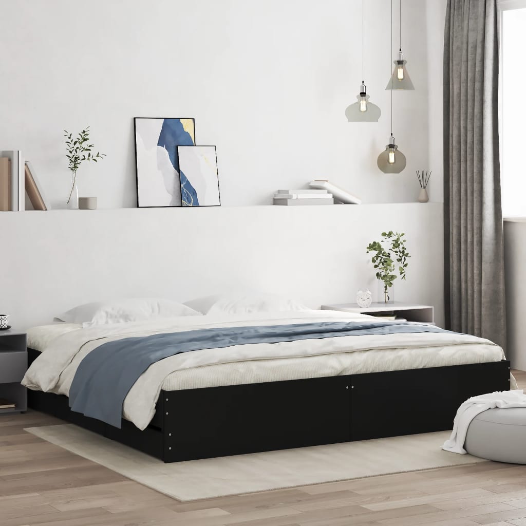 Modern Wooden Emperor Size 2m Bed Frame Base With Storage Drawers