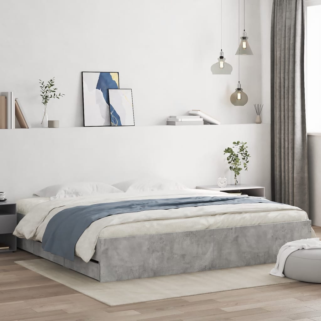 Modern Wooden Emperor Size 2m Bed Frame Base With Storage Drawers