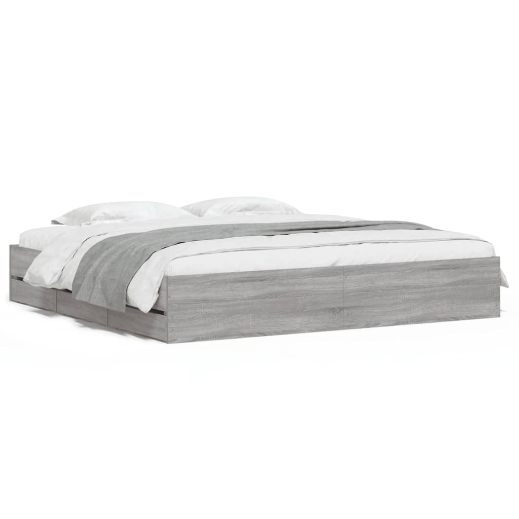 Modern Wooden Emperor Size 2m Bed Frame Base With Storage Drawers