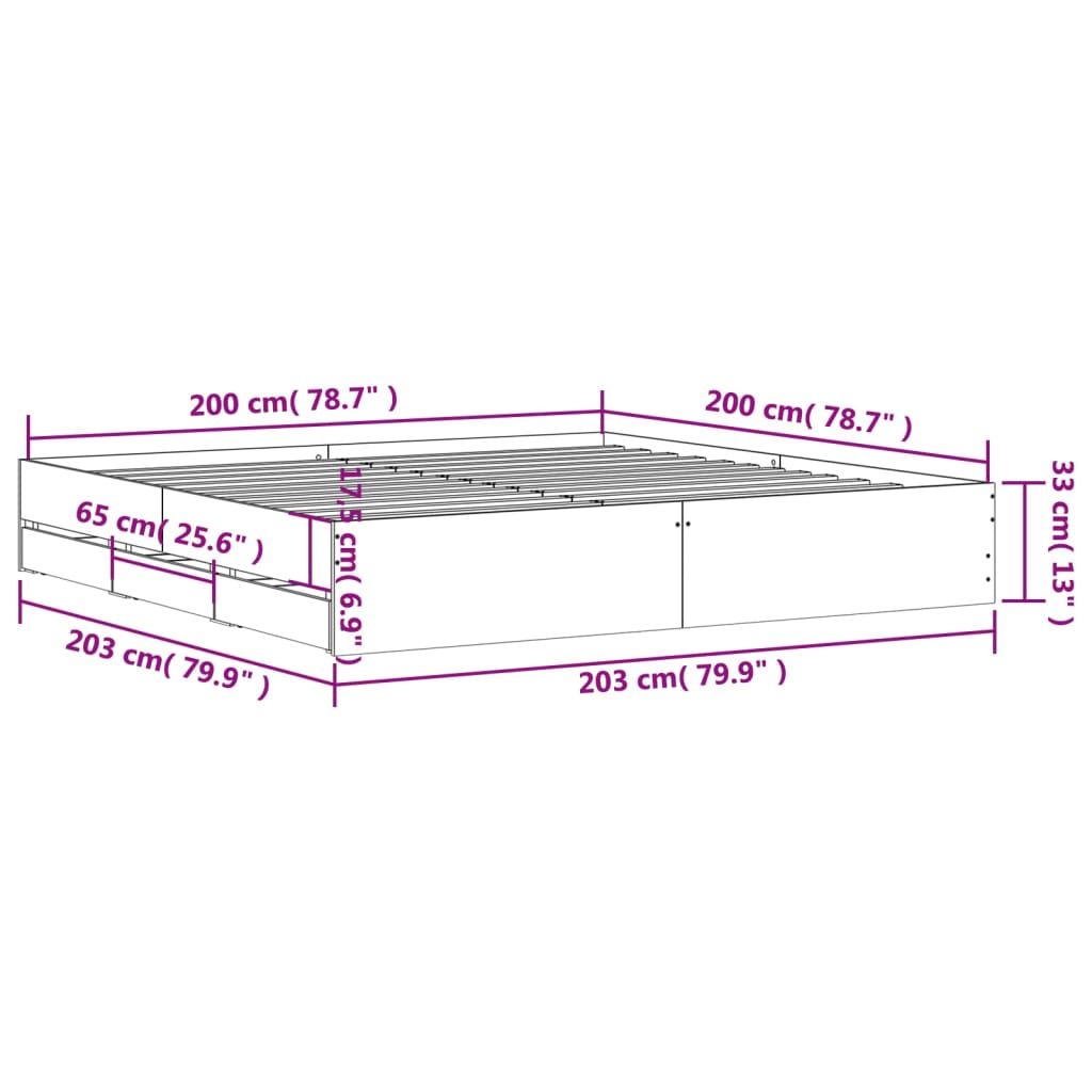 Bed Frame with Drawers without Mattress Grey Sonoma 200x200 cm