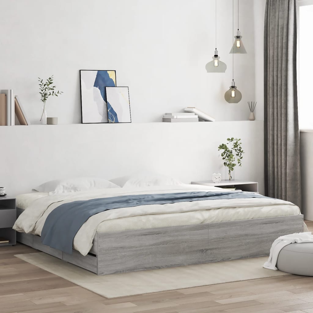 Modern Wooden Emperor Size 2m Bed Frame Base With Storage Drawers