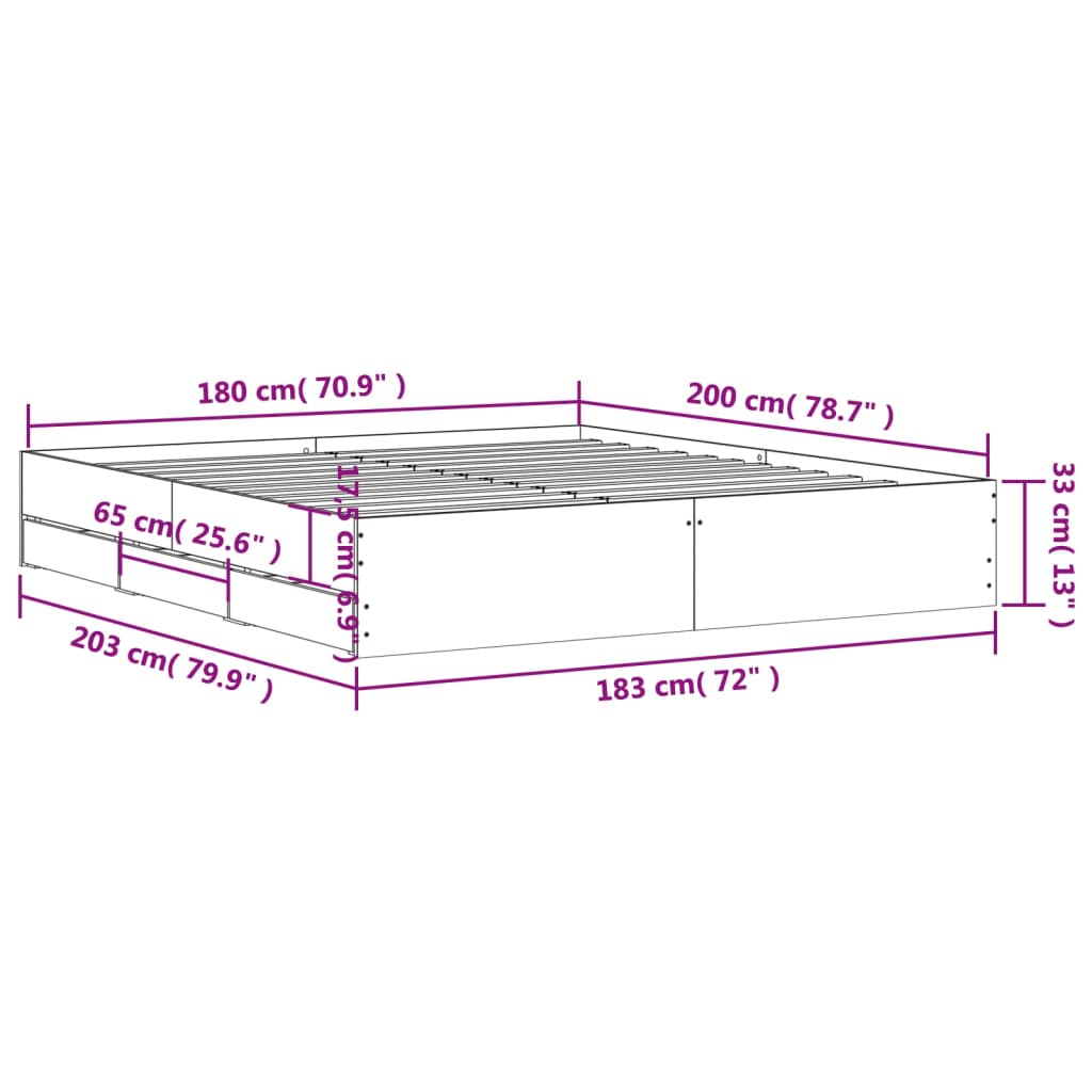 Modern Wooden Super King Size 1.8m Bed Frame Base With Storage Drawers