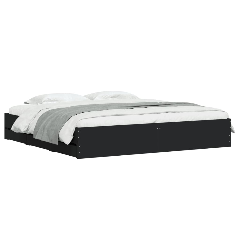Modern Wooden Queen Size 160cm Bed Frame Base With Storage Drawers
