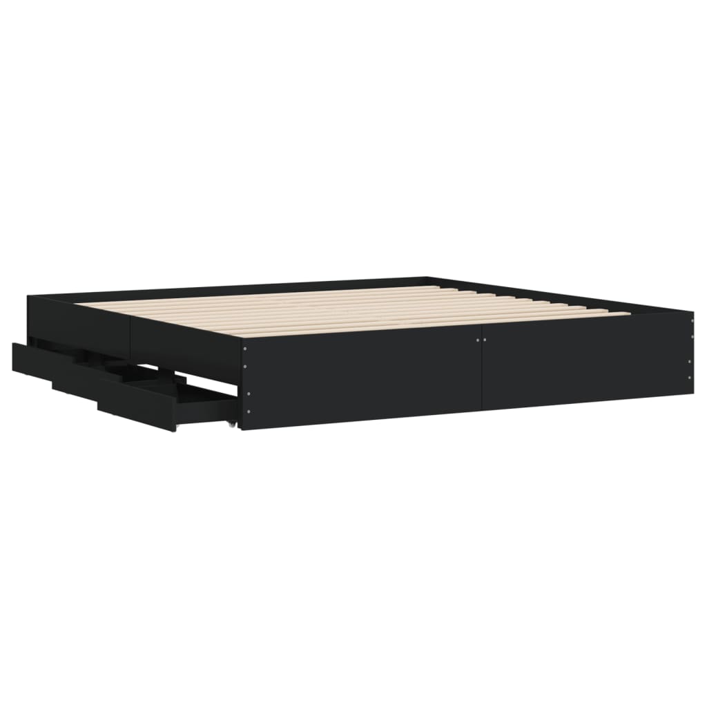Modern Wooden Queen Size 160cm Bed Frame Base With Storage Drawers