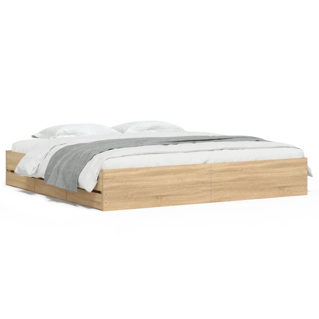 Modern Wooden Queen Size 160cm Bed Frame Base With Storage Drawers