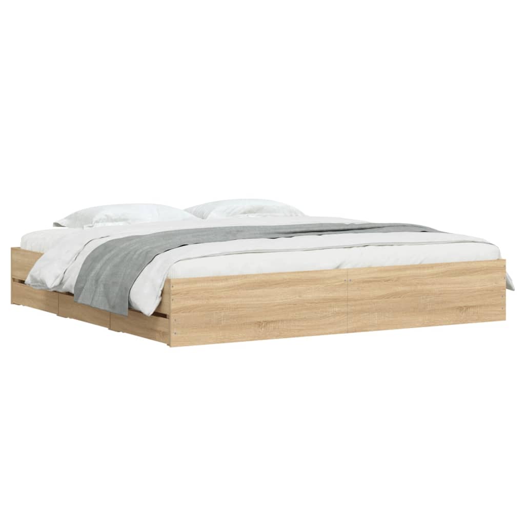 Modern Wooden Queen Size 160cm Bed Frame Base With Storage Drawers