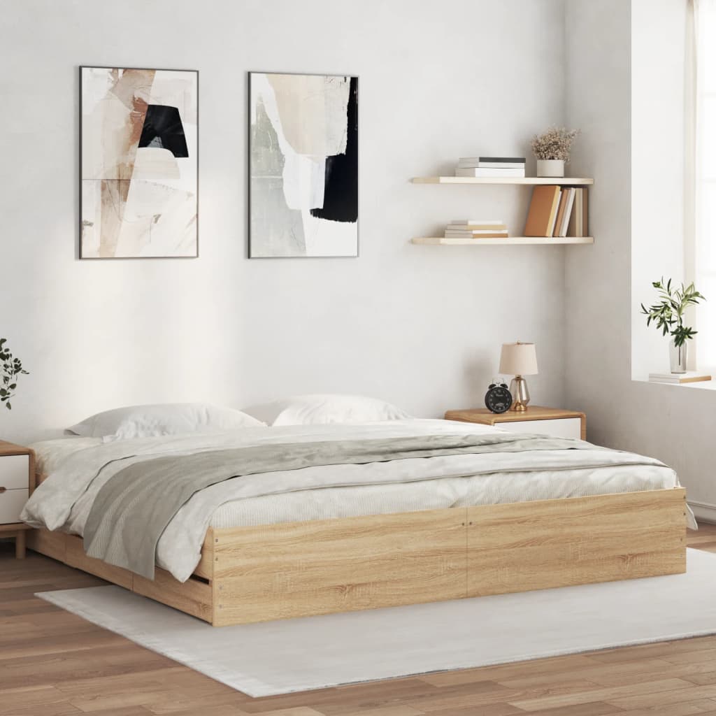 Modern Wooden Queen Size 160cm Bed Frame Base With Storage Drawers