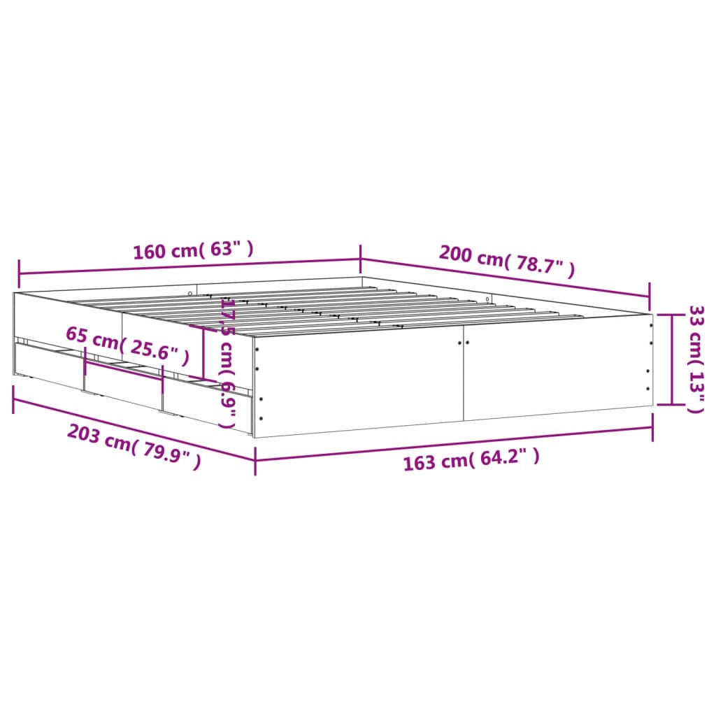 Modern Wooden Queen Size 160cm Bed Frame Base With Storage Drawers