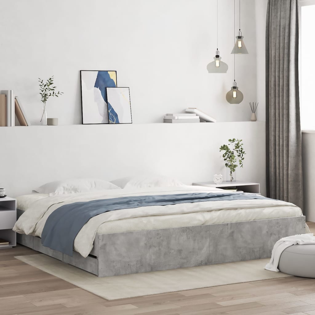 Modern Wooden Queen Size 160cm Bed Frame Base With Storage Drawers