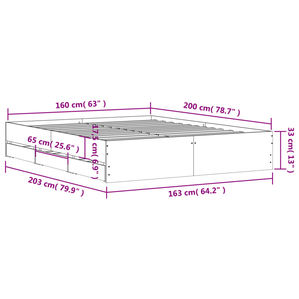 Modern Wooden Queen Size 160cm Bed Frame Base With Storage Drawers