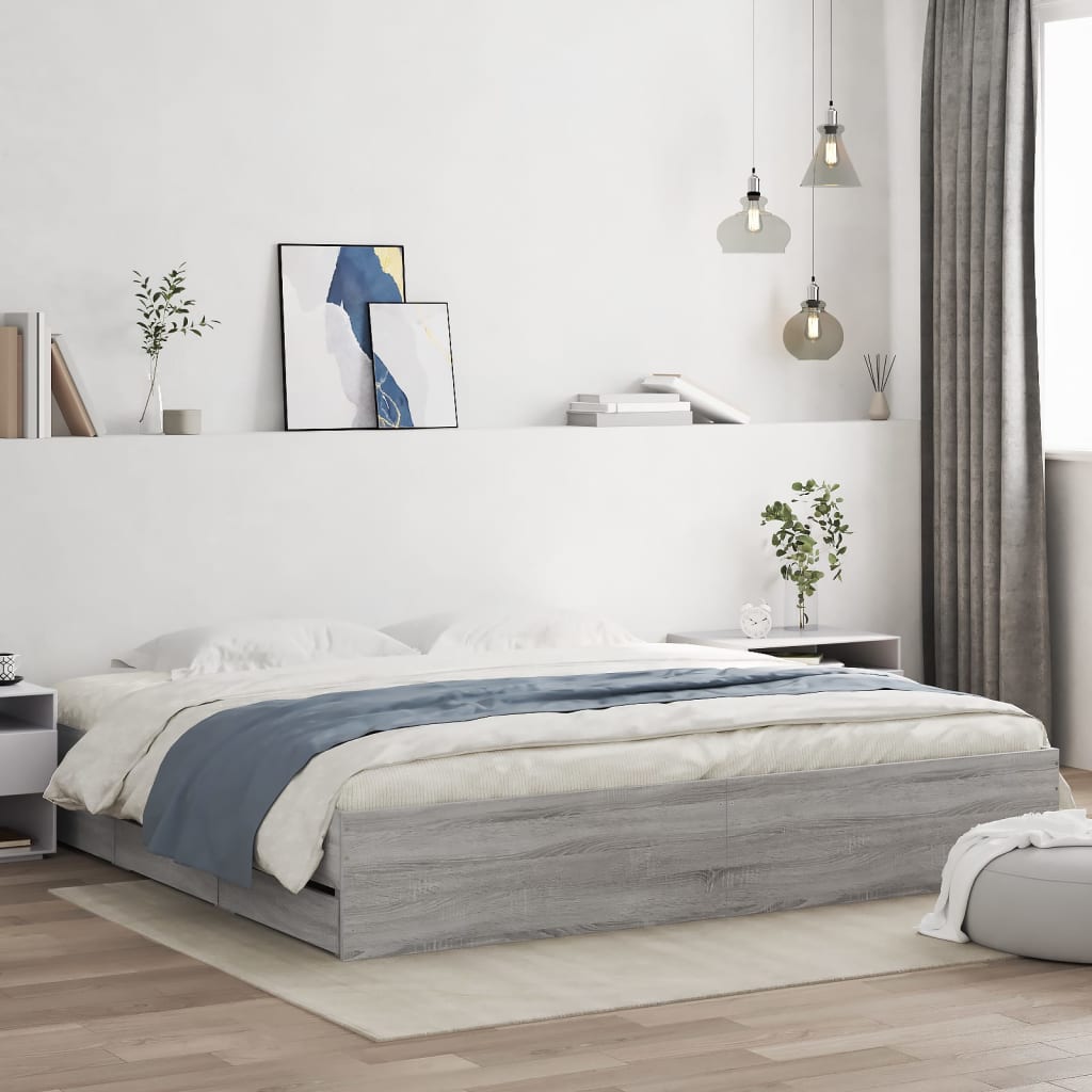 Modern Wooden Queen Size 160cm Bed Frame Base With Storage Drawers
