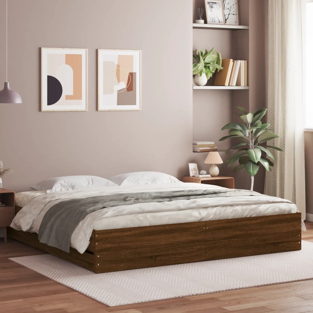 Modern Wooden Queen Size 160cm Bed Frame Base With Storage Drawers