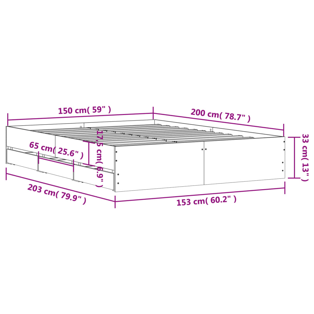Modern Wooden King Size 150cm Bed Frame Base With Storage Drawers