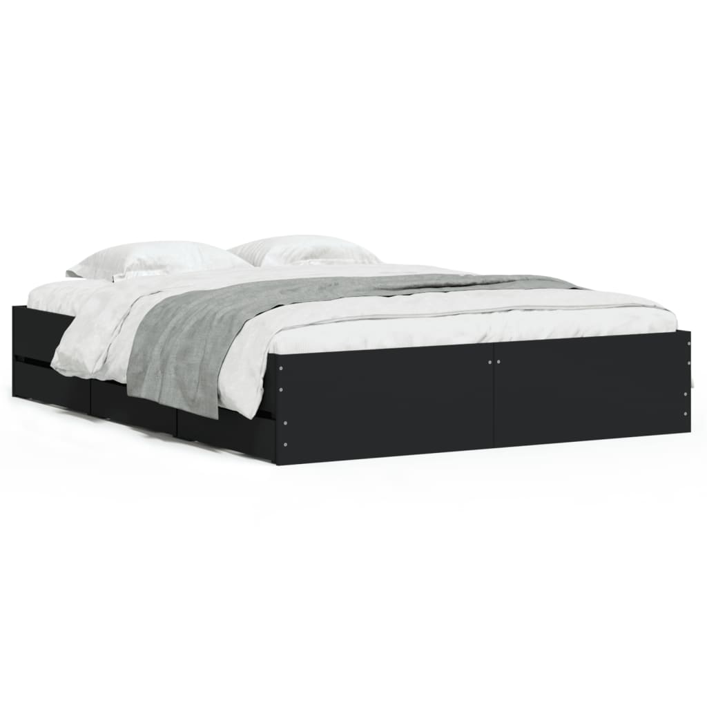 Modern Wooden King Size 150cm Bed Frame Base With Storage Drawers