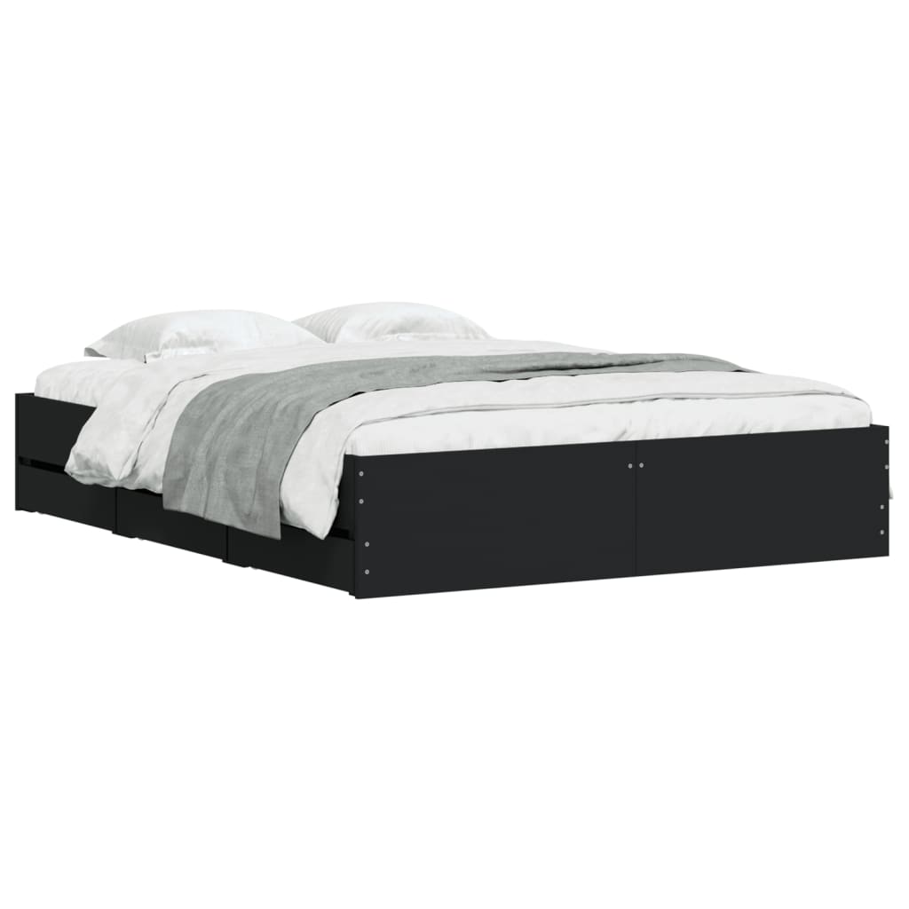 Modern Wooden King Size 150cm Bed Frame Base With Storage Drawers