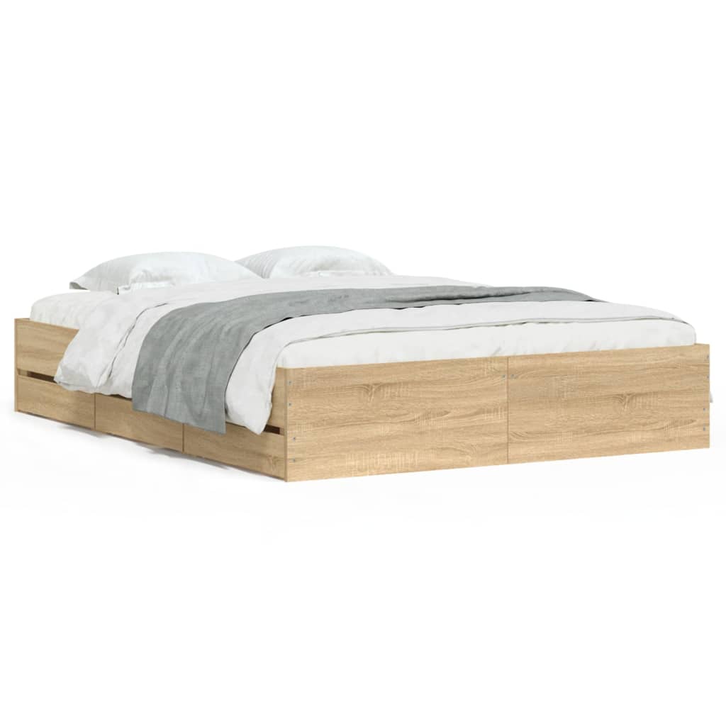 Modern Wooden King Size 150cm Bed Frame Base With Storage Drawers