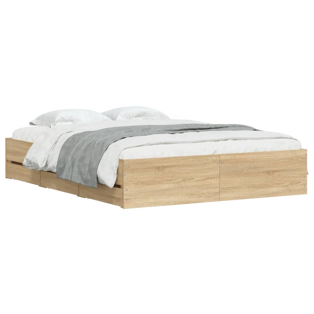 Modern Wooden King Size 150cm Bed Frame Base With Storage Drawers