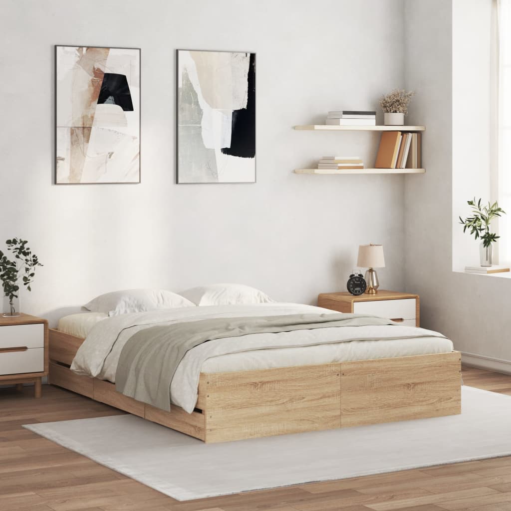 Modern Wooden King Size 150cm Bed Frame Base With Storage Drawers
