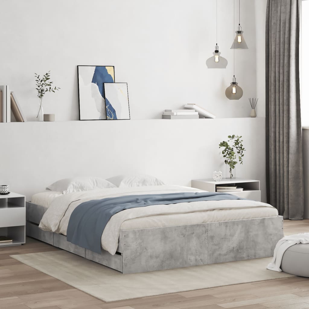 Modern Wooden King Size 150cm Bed Frame Base With Storage Drawers