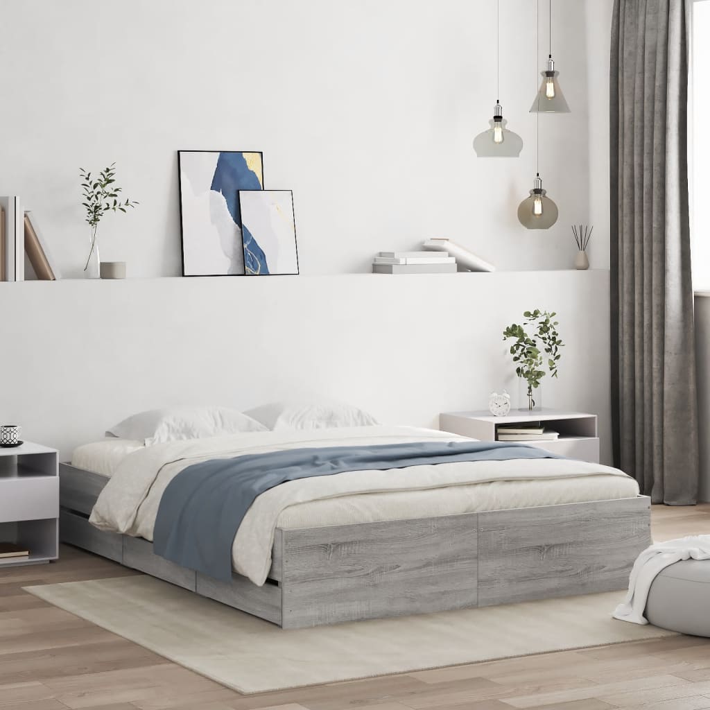 Modern Wooden King Size 150cm Bed Frame Base With Storage Drawers